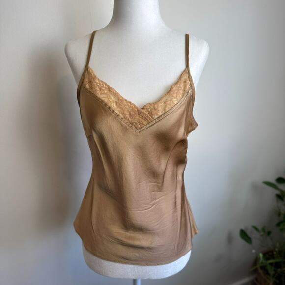 White + Warren Tops - Y2K Silk Lace Trim M Anthropologie White + Warren Tan Beige Lace V Cami 00s
